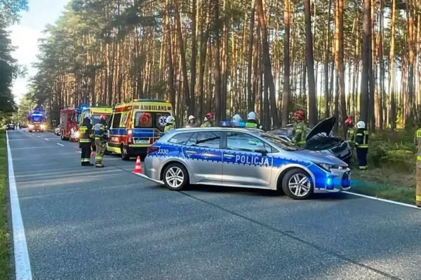 Wypadek na DK45: Skoda w rowie między Bierdzanami a Trzebiszynem