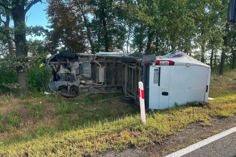 Wypadek na DK11: dostawczy fiat uderzył w drzewo między Kostowem a Gołkowicami