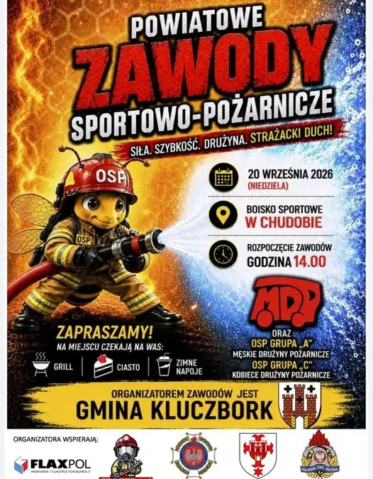 Powiatowe Zawody Sportowo-Pożarnicze w Chudobie – zaproszenie na strażacką niedzielę
