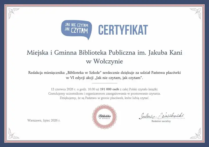 Biblioteka w Skałągach nagrodzona za akcję czytelniczą