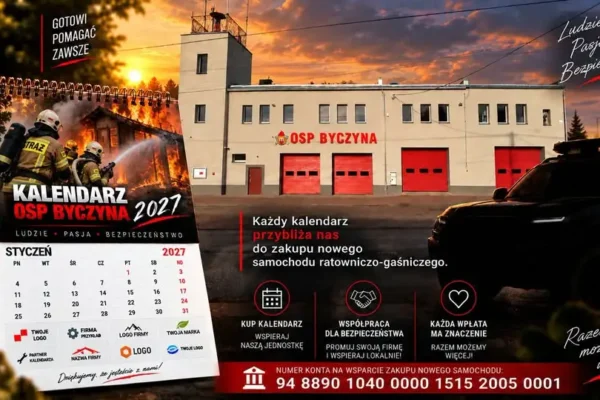 OSP Byczyna przygotowuje kalendarz na nowy rok. Zbiórka na nowy wóz strażacki