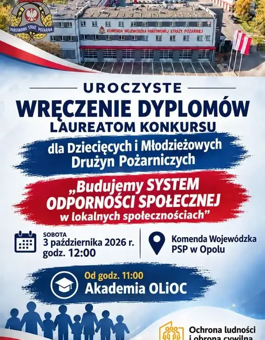 Uroczyste wręczenie dyplomów laureatom konkursu dla Dziecięcych i Młodzieżowych Drużyn Pożarniczych w Opolu