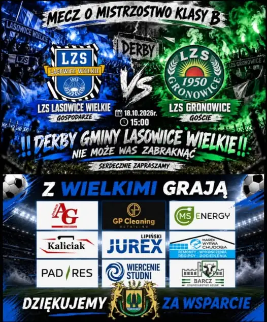 Derby gminy Lasowice Wielkie – LZS Gronowice zmierzy się z LZS Lasowice 18 października